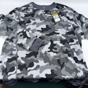 Under Armour Mens L ColdGear Camo Thermal Long Sleeve Shirt Loose Fit Gray Black